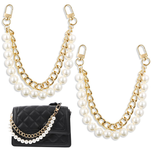 2PCS Pearl Purse Strap Bag Extender Chain Pearl Purse Double Chain Pearl Bag Strap Metal Pearl Double Purse Strap Extenders Pearl Handbag Chain Accessories for Women Girl Purse Bag Handbag Mobile Case