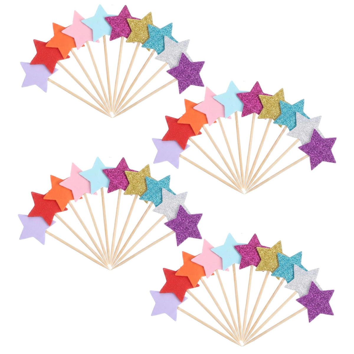 Chsoejuf 40PCS Glitter Star Cupcake Toppers, Colorful Cake Toppers