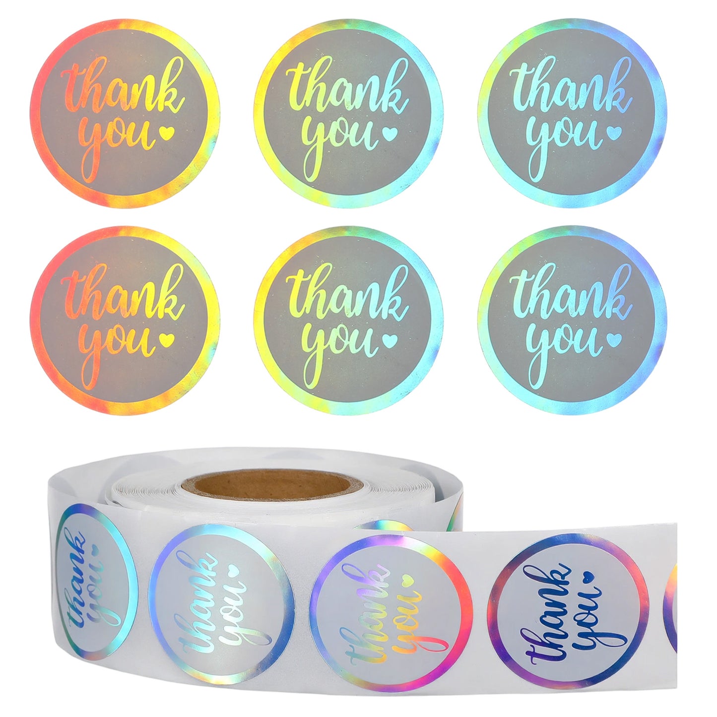 Nogeqi 1000PCS Thank You Stickers for Packaging, 1 Inch Round Holographic Silver Self Adhesive Thank You Labels for Small Business, Gift Wrapping, Envelopes and Baking Decoration (Silver, 500PCS/Roll)
