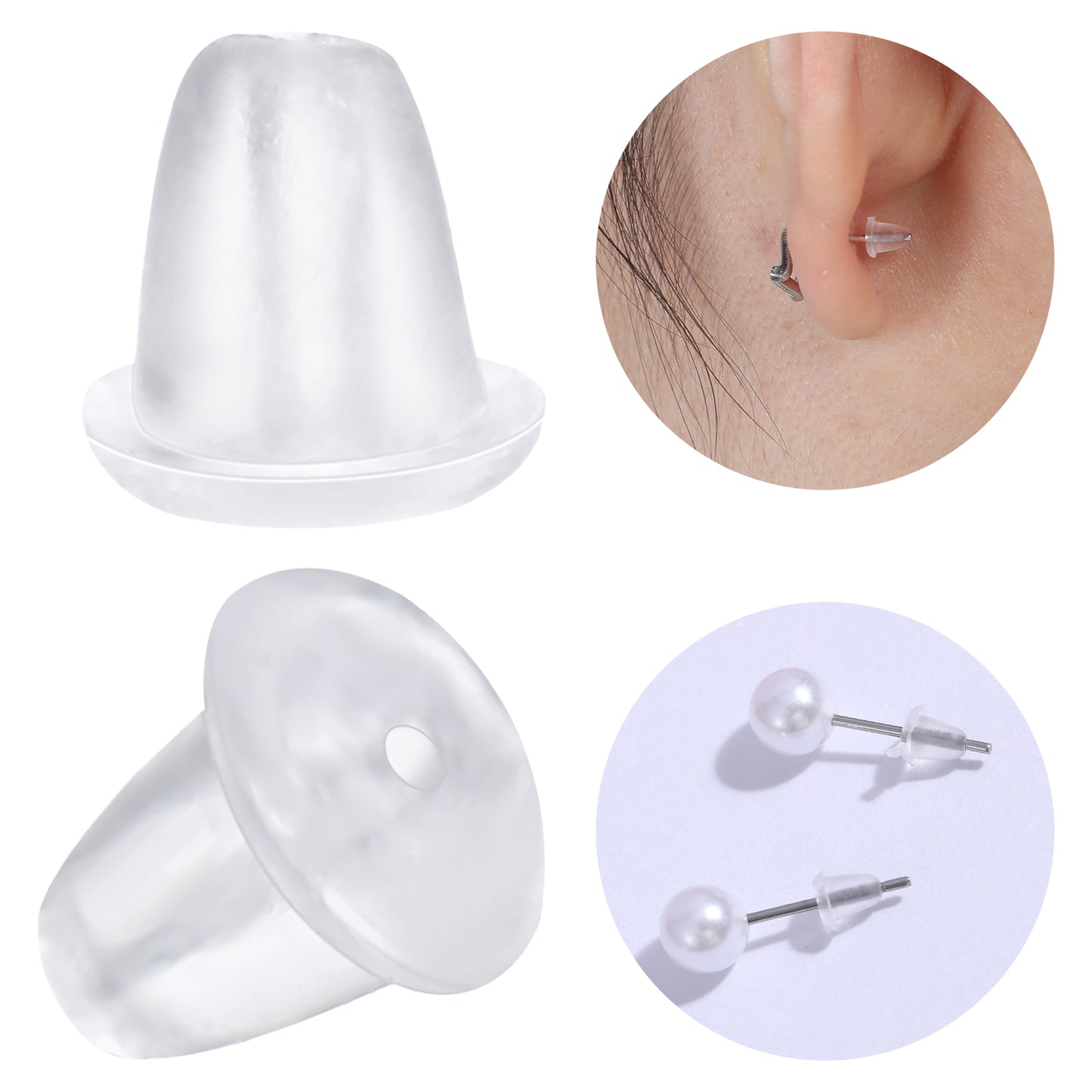 400PCS Earrings Backs Rubber Earring Backs Replacements, Soft Clear Earing Backs Hypoallergenic Silicone Earring Backs Bullet Clutch Stoppers Kits for Fish Hook Earring Studs Hoops