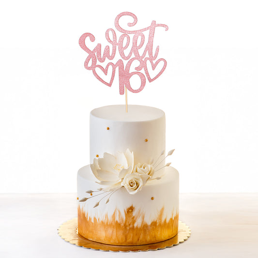 Ymapinc Rose Gold Sweet 16 Cake Topper, Personalised Cake Toppers for Girls, Sweet 16 Birthday Decorations 16th Birthday Cakes Decorations, Party Supplies for Theme Celebrations