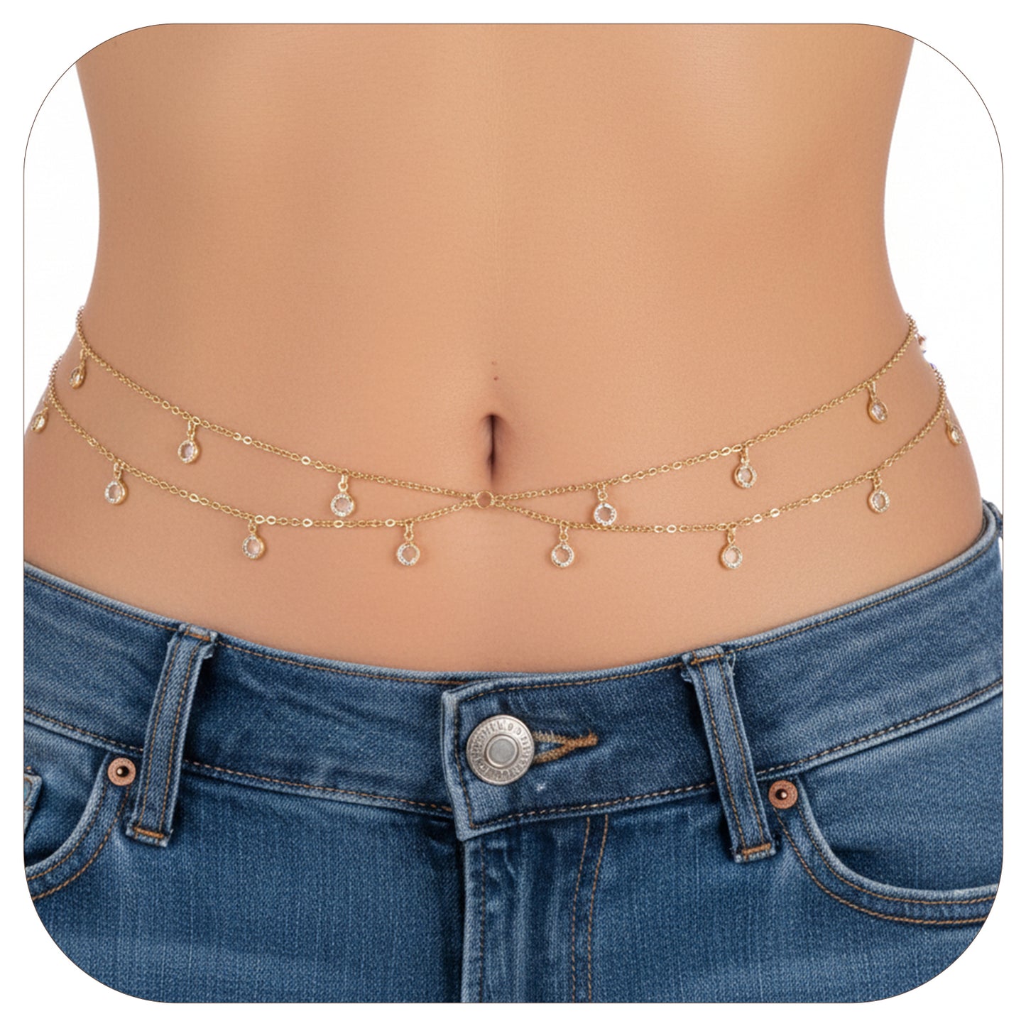 Ymapinc Rhinestone Belly Chain for Women Waist, Non Tarnish Gold Body Jewelry for Women Cloth Decor, Stomach Chain for Backless Dress, Summer Beach Jewelry