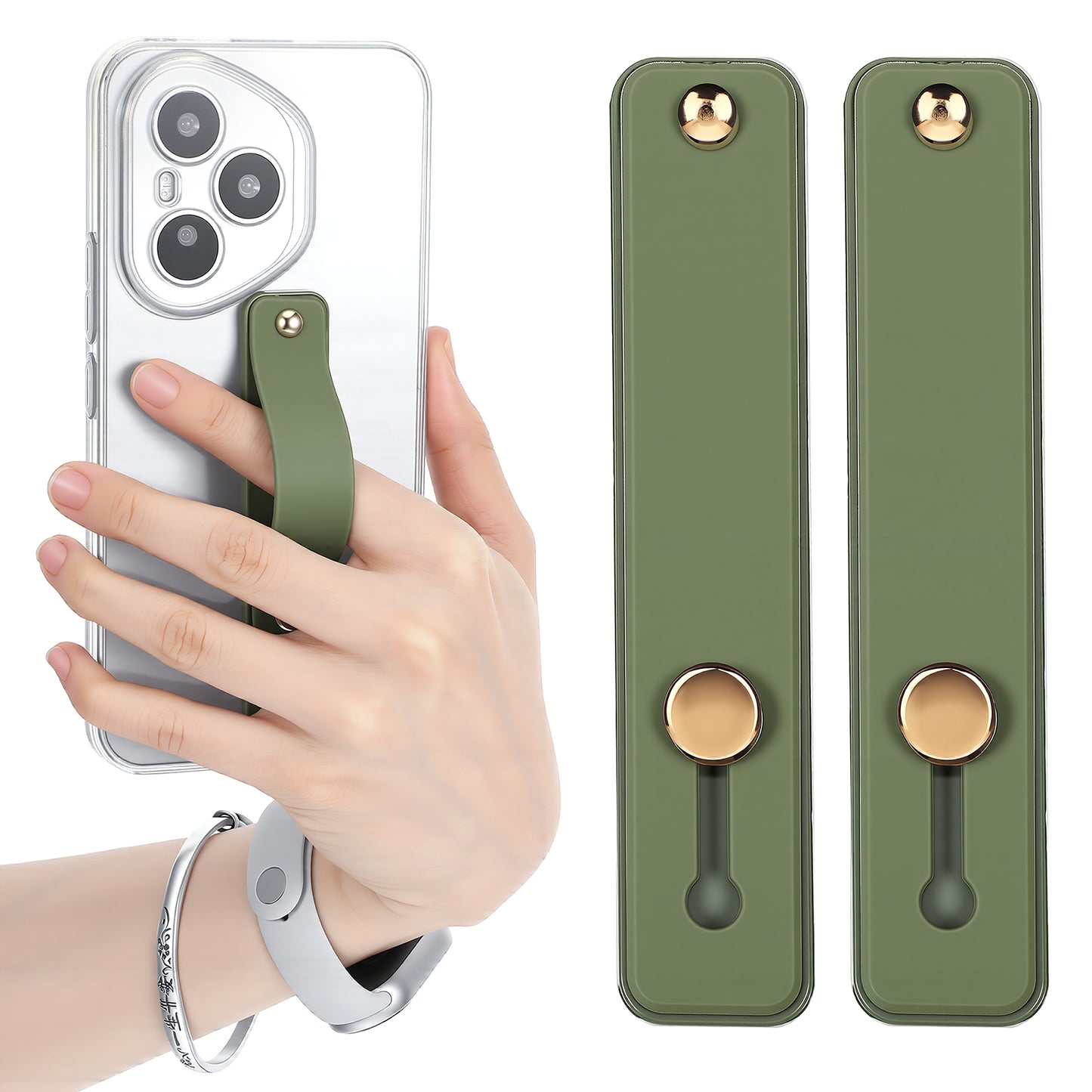 Ymapinc 2Pcs Phone Loops for Back of Phone Strap Grip Holder, Silicone Kickstand Cellphone Finger Loop Grip for Most Mobile Phones and Cellphone Case, Green