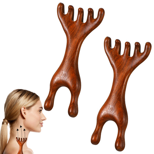 2 Pcs Wooden Massage Comb 5-Claw Wooden Scalp Massager Comb Meridian Therapy Manual Scalp Massager Natural Sandalwood Guas Sha Tools Ergonomic Handheld Massage Stick for Head Neck Face Nose Jaw