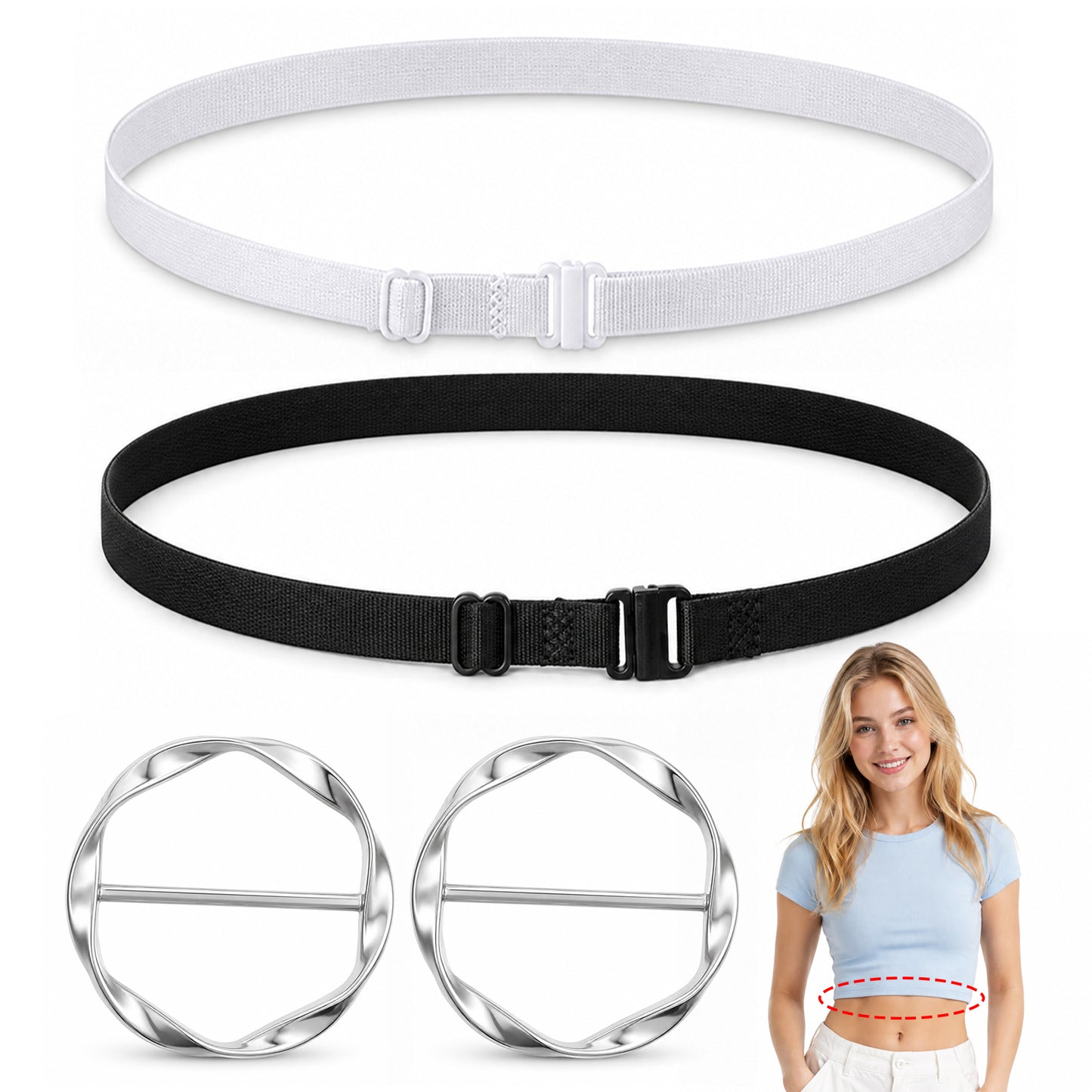Nogeqi 2PCS Shirt Tuck Band Women, Adjustable Shirt Cropping Band
