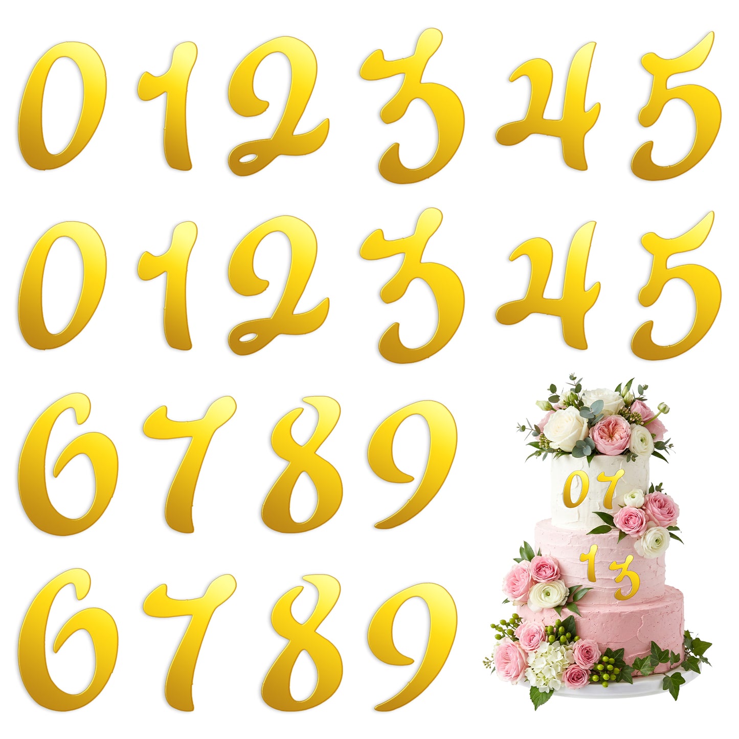 20 Pcs 0-9 Acrylic Numbers for Cake Gold Happy Birthday Cake Topper