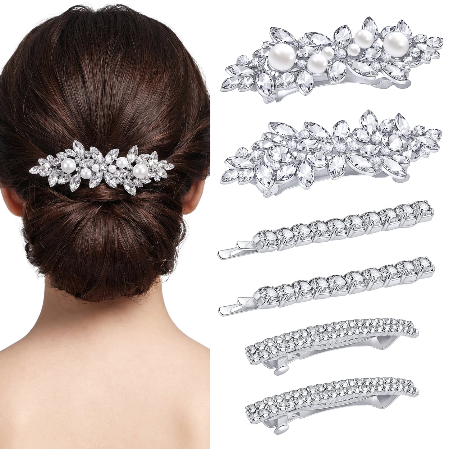 RAHHLIZS 6 Pcs Rhinestone Hair Clips for Women, Flower Crystal Hair Clips
