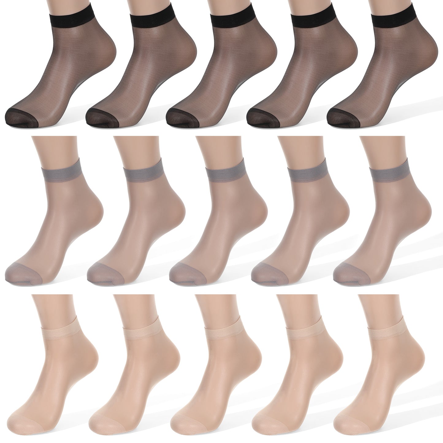 Ouligay 15 Pairs Womens Sheer Socks Ruffle Ankle Sock Nude Stocking Summer Thin See Through Nylon Ankle Sheer Socks for Women