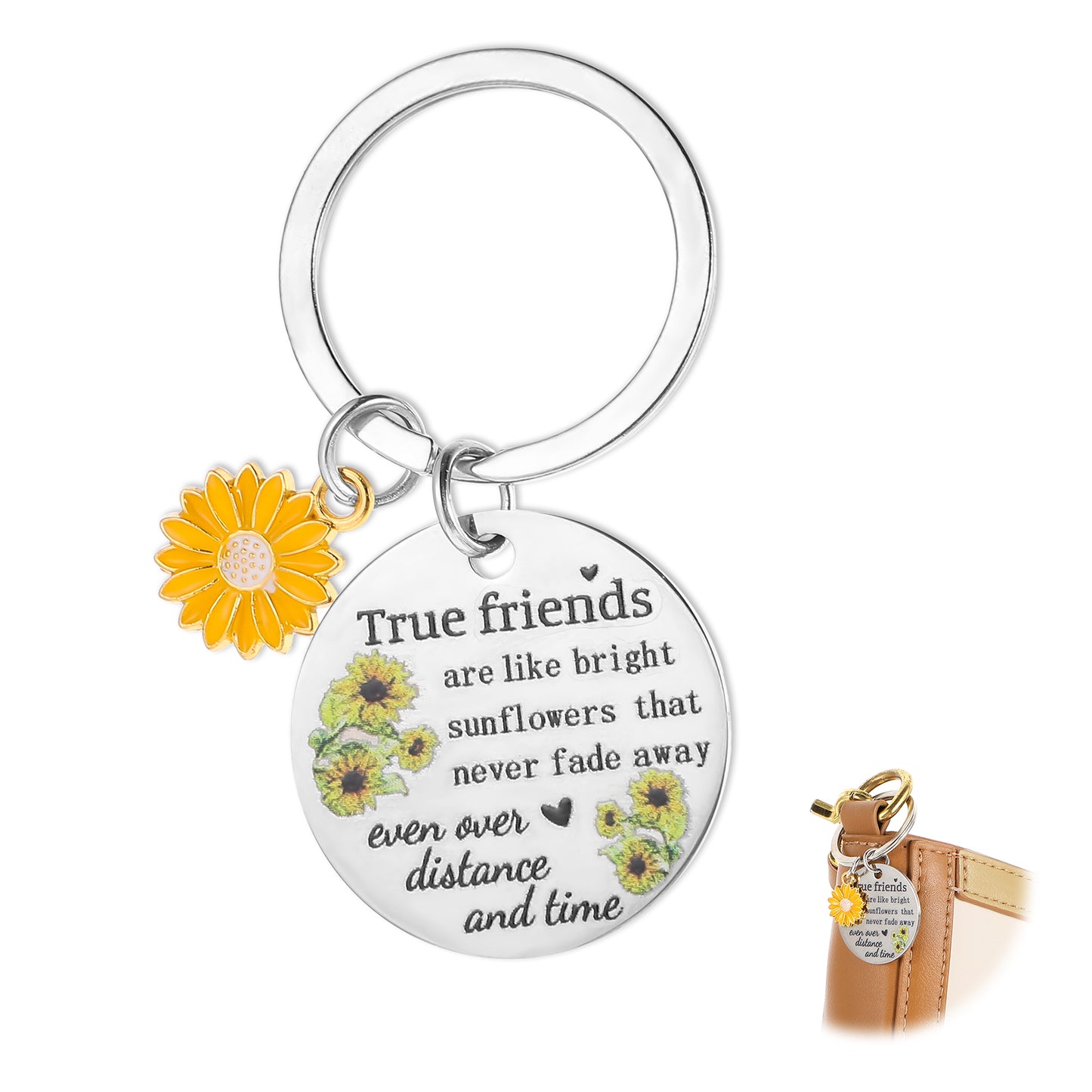 Tyqour Sunflower Keychain Gifts Sunflower Car Accessories Best Friend Keychain Sunflower Keychain for Backpack Best Friends Gifts for Women Friends Leaving Going Away Gift Christmas