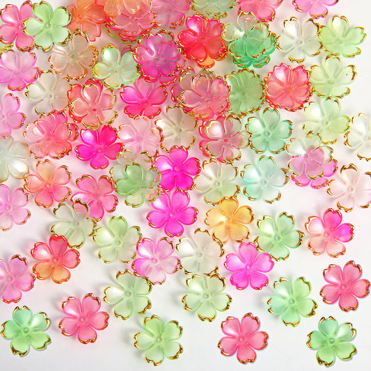 100Pcs Cherry Blossom Acrylic Flower Beads,Ymapinc Cute Beads for Bracelets, Flower Charms for Jewellery Making Gold Edge Bead Bracelet Bead Charms Crafts