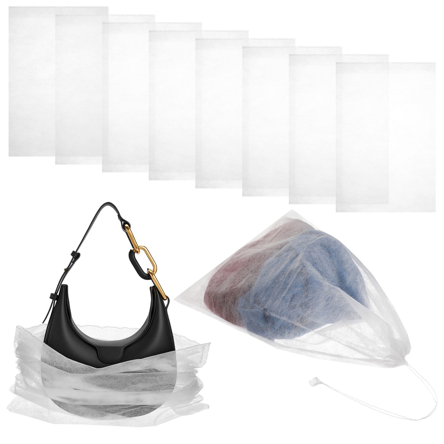 10 Pack White Dust Bags for Handbags 18.9x12.6 Inches Non Woven Fabric Handbags Storage Dust Covers with Drawstring for Closet Purse Travel Shoe Boots and Handbag Protector Accessories