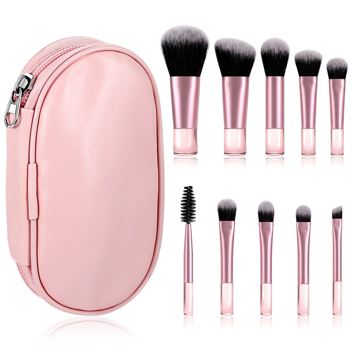 Rahhlizs 10 Pcs Mini Makeup Brushes with Pouch, Pink Portable Travel Makeup Brush Set, Travel Size Makeup-Brushes for Women Girls Foundation, Blush, Eyeshadow, Powder, Contour