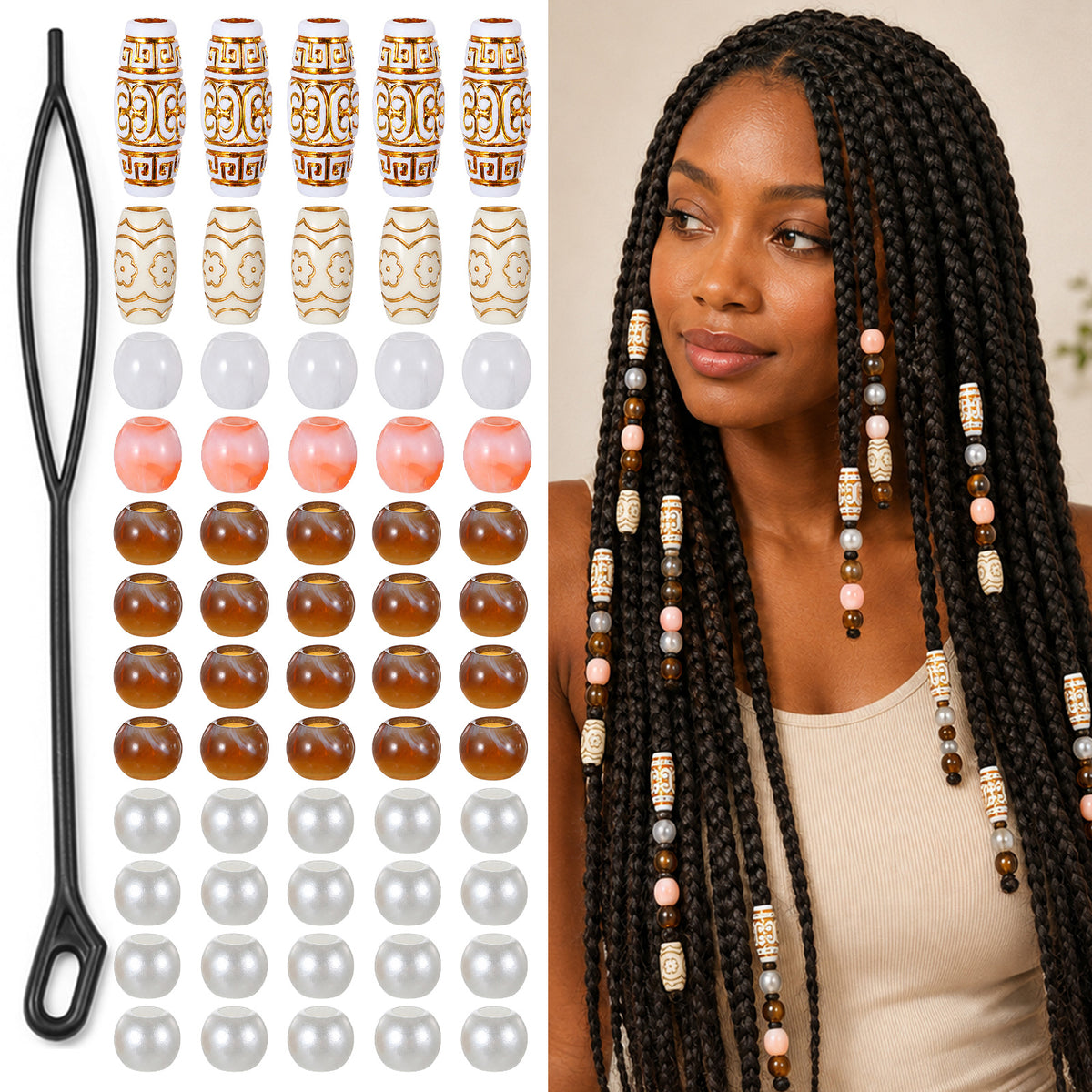 Quvvarly Hair Beads for Women 60 Pcs Retro Acrylic Beads Multi Color