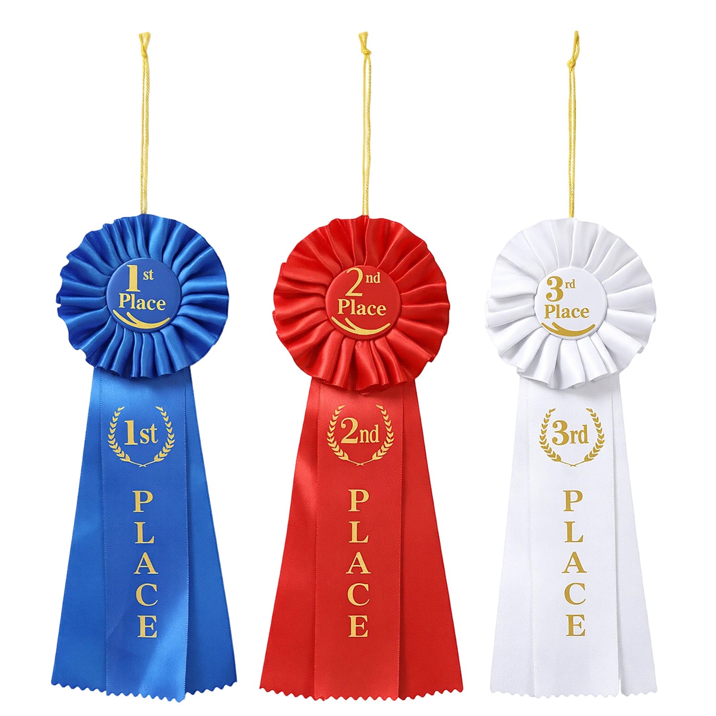 RAHHLIZS 3Pcs Award Ribbons 1st 2nd 3rd Place Participation Medal Rosette Ribbon Science Fair Talent Show Winner Ribbons Best in Show First Second Third Place Ribbon(Red, White, Blue)
