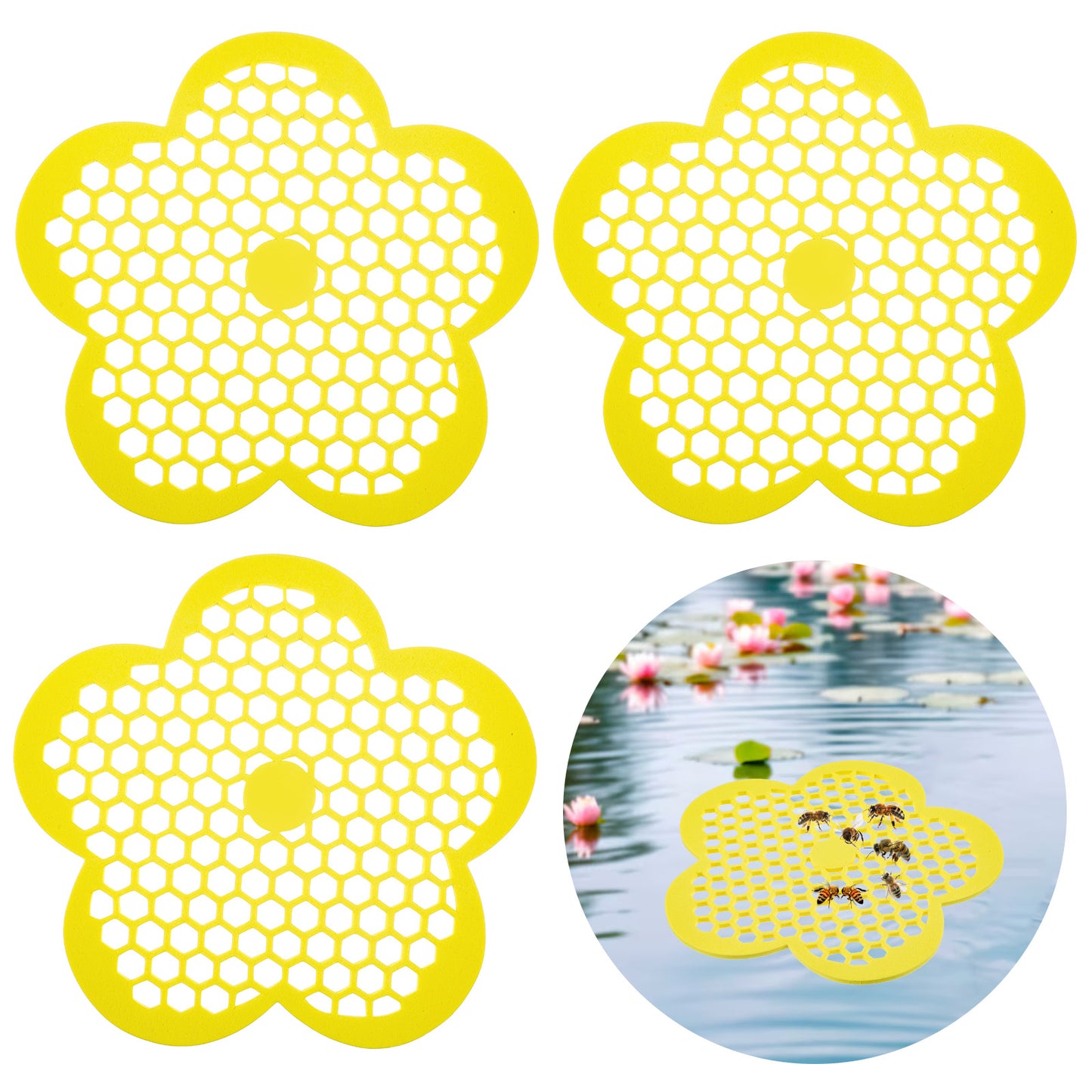 Tyqour 3 Pack Floating Bee Island, 8.66 Inch EVA Bee Watering Stations for Garden, Flower Foam Floating Bee Baths, Honeybee Drinking Station Outdoor Honeybee Waterer for Feeding Thirsty Pollinators