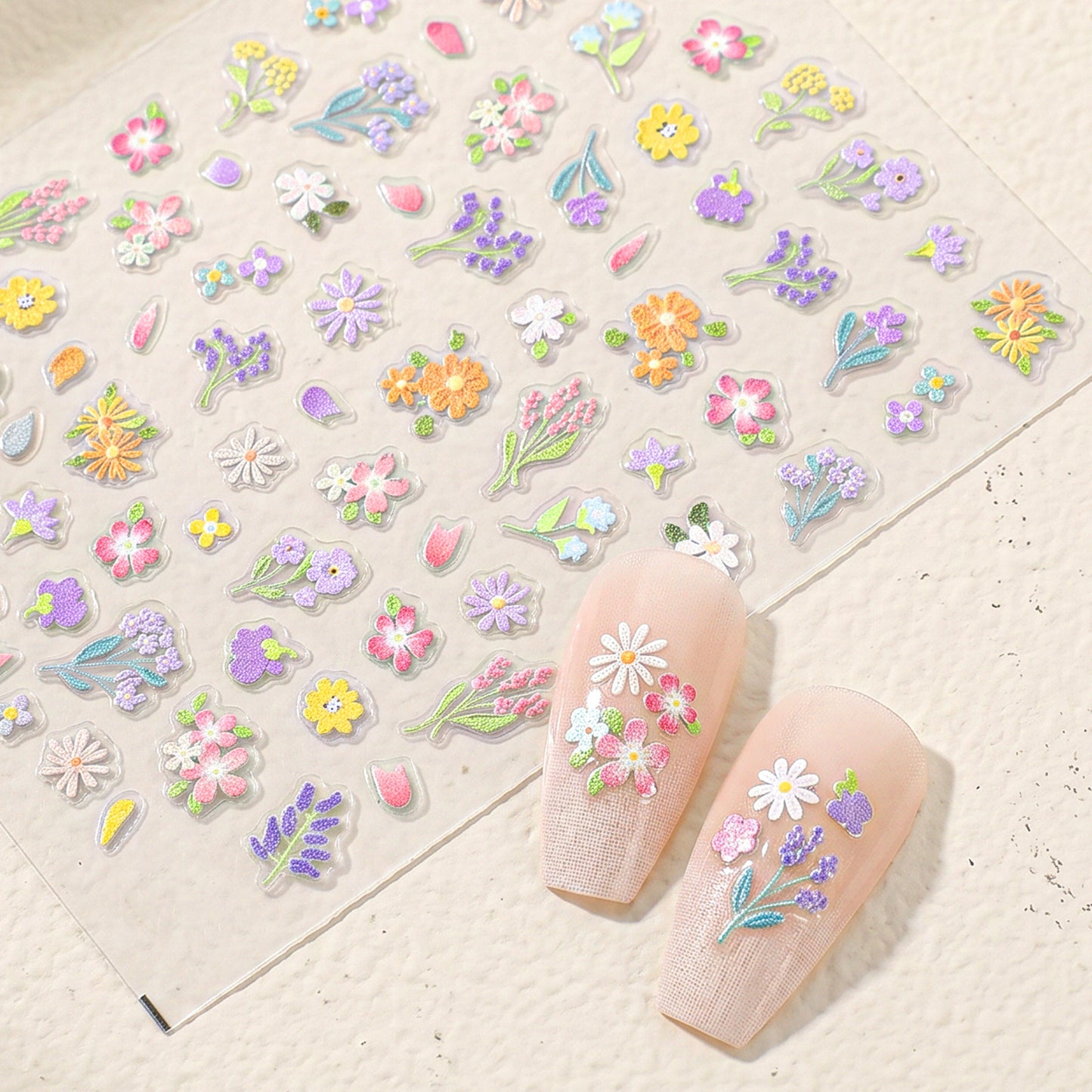 3 Sheet 5D Embossed Flower Nail Stickers for Nail Art Decals Charms, Self Adhesive FloralNail Stickers Daisy Summer Flowers Plant Design Nails Art Supplies for Women DIY Manicure Supply Decoration