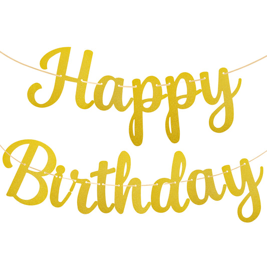 Ymapinc Gold Happy Birthday Banner No DIY Gold Glitter Cursive Birthday Sign for Backdrop Gold Happy Birthday Sign for Women Men Birthday Party Decorations Supplies