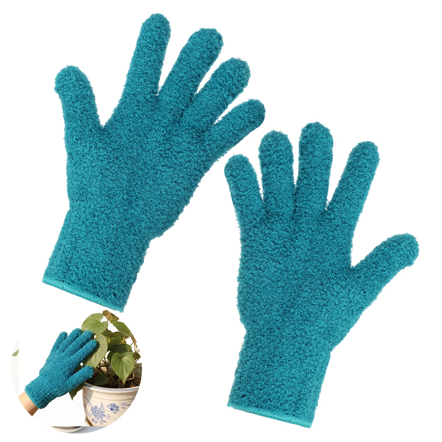Nogeqi 1 Pair Microfiber Gloves for Plants, Reusable Dusting Gloves, Washable Microfiber Dusting Mitt for Plants Cars House Furniture Blinds Kitchen Small Objects Cleaning (Royal Blue)