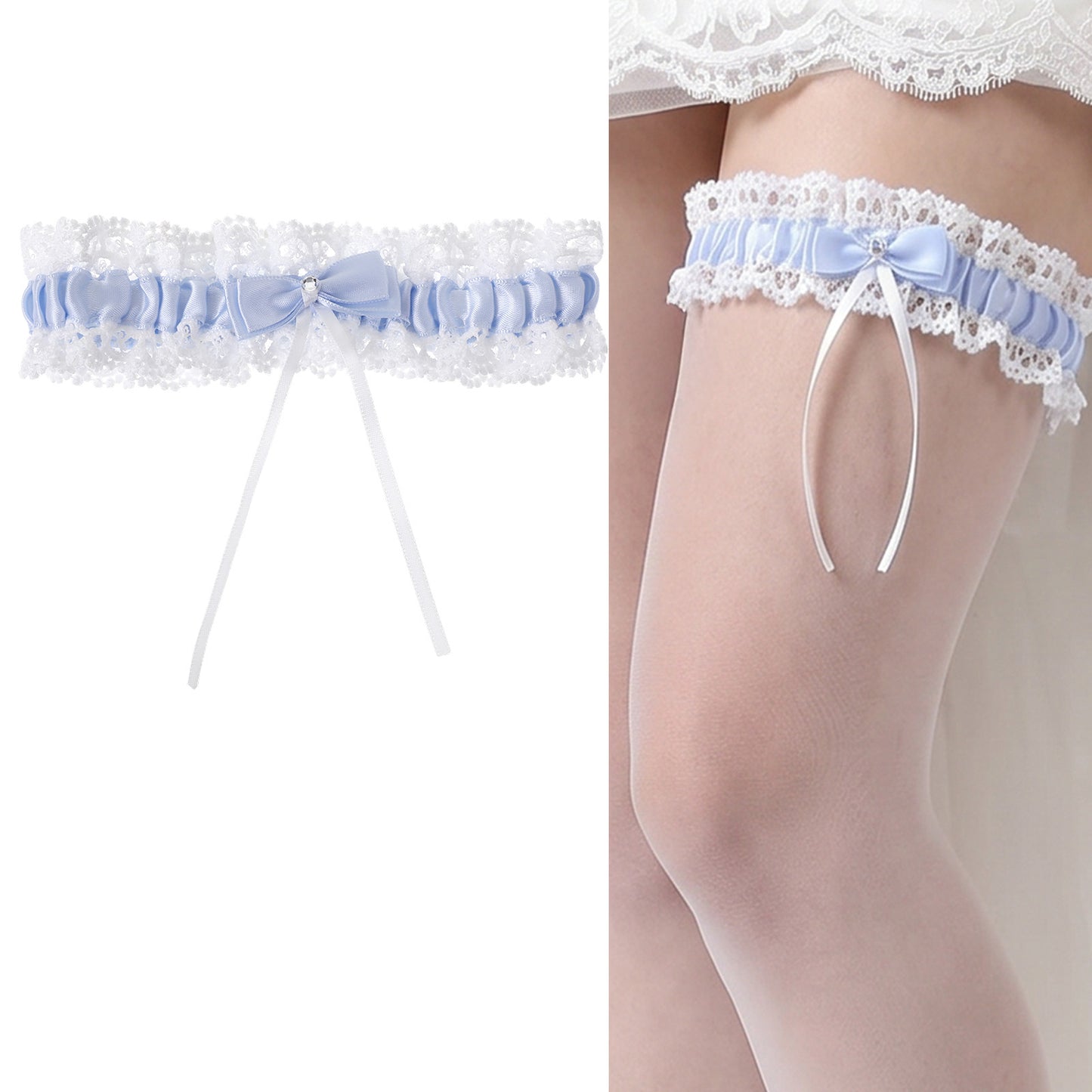 Nogeqi Blue Garter for Bride, Lace Wedding Garter Elegant Bridal Accessories, Something Blue Gift for Bride