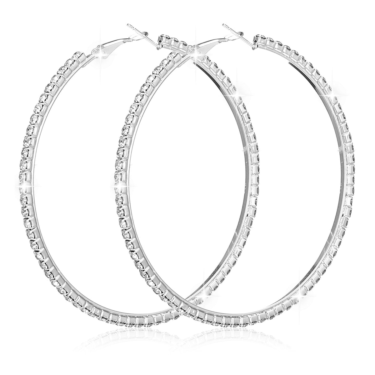 Bnehmb Rhinestone Hoop Earrings for Women 70mm Large Silver Hoop Earrings