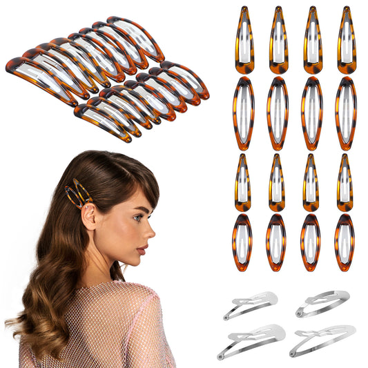 16 Pcs Oval Metal Snap Hair Clips Water Drop Barrette Clips for Women Girl Small Hairpin Non-Slip Hair Grips Black Snap Clip for Thick Thin Fine Hairs Vintage Hairpin Accessories (Leopard)