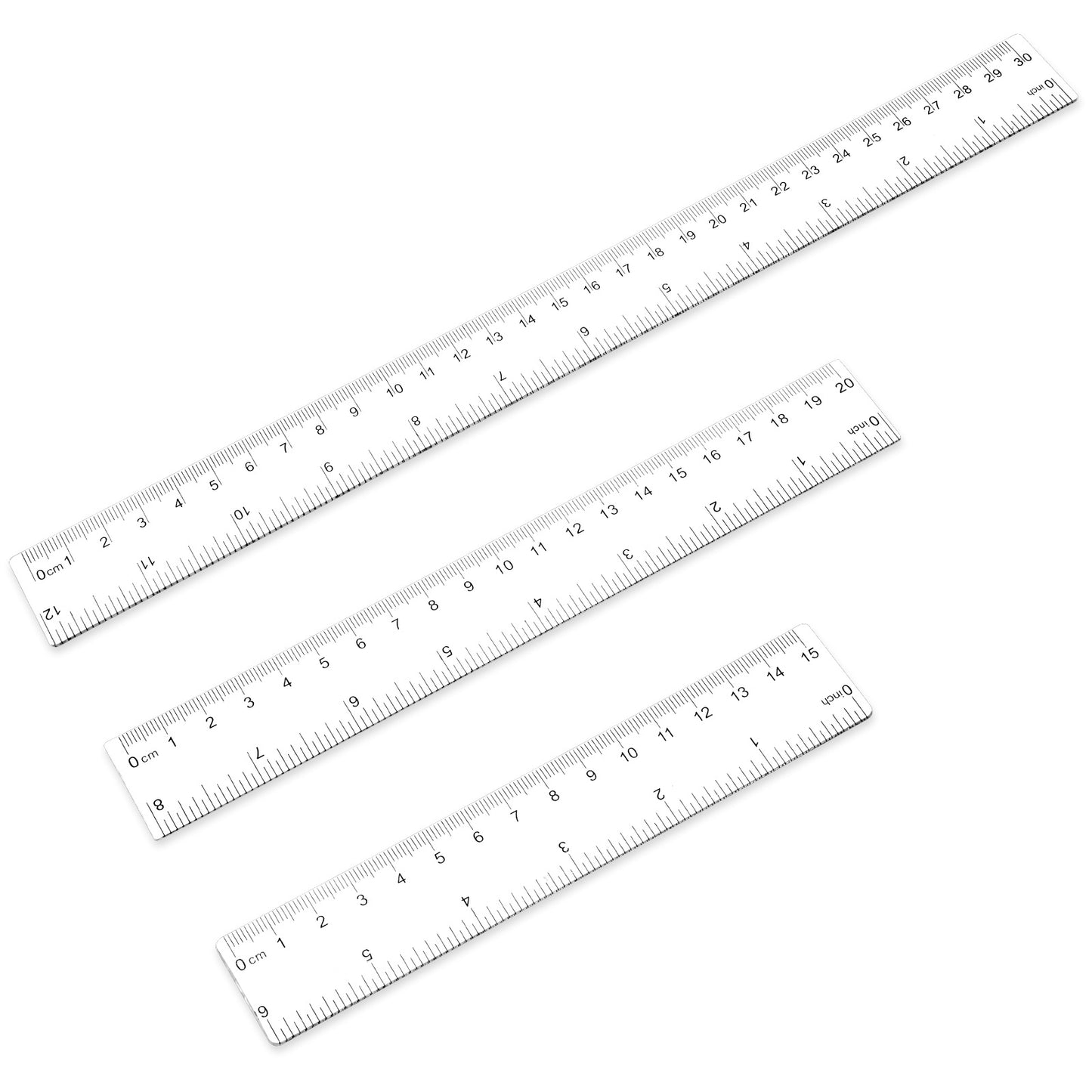 3 Pack 6 Inch 8 Inch 12 Inch Ruler Clear 3 Size Small Ruler Plastic Straight Rulers with Centimeters and Inches, Shatterproof Measuring Tools for School, Office and Home