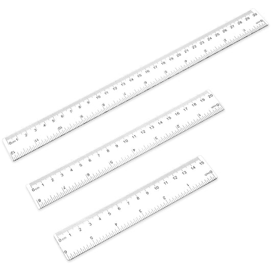 3 Pack 6 Inch 8 Inch 12 Inch Ruler Clear 3 Size Small Ruler Plastic Straight Rulers with Centimeters and Inches, Shatterproof Measuring Tools for School, Office and Home