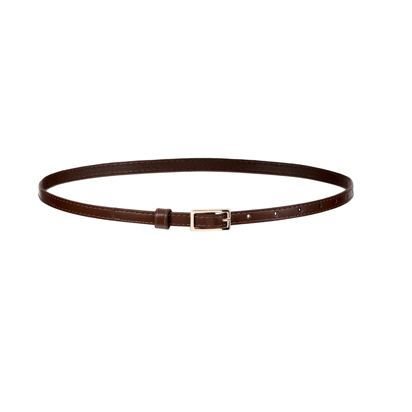 Sorcristy Women's Skinny PU Leather Belt with Zinc Alloy Buckle, Coffee Color, Adjustable Thin Waist Belt for Dresses and Jeans