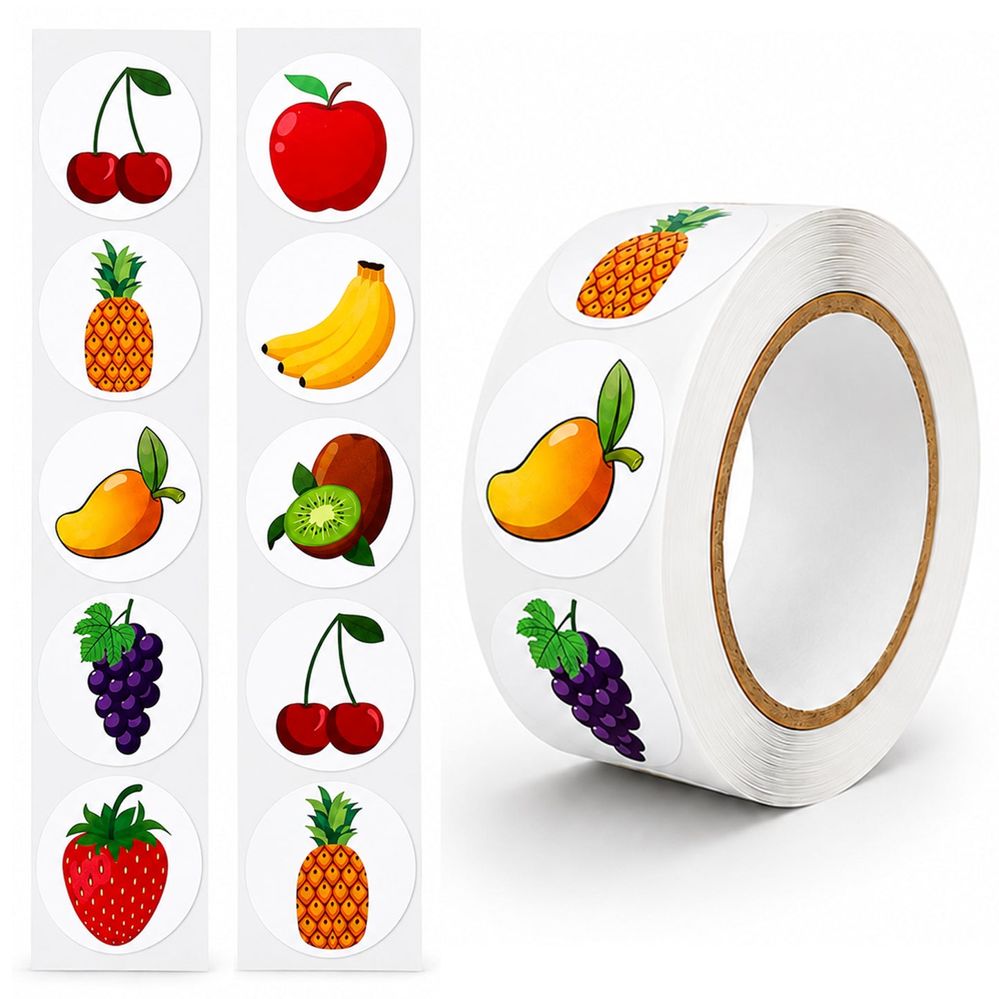Matwsec 500 PCS Fruit Stickers Roll Scrap Book 1.06 Inch Food Stickers Cute