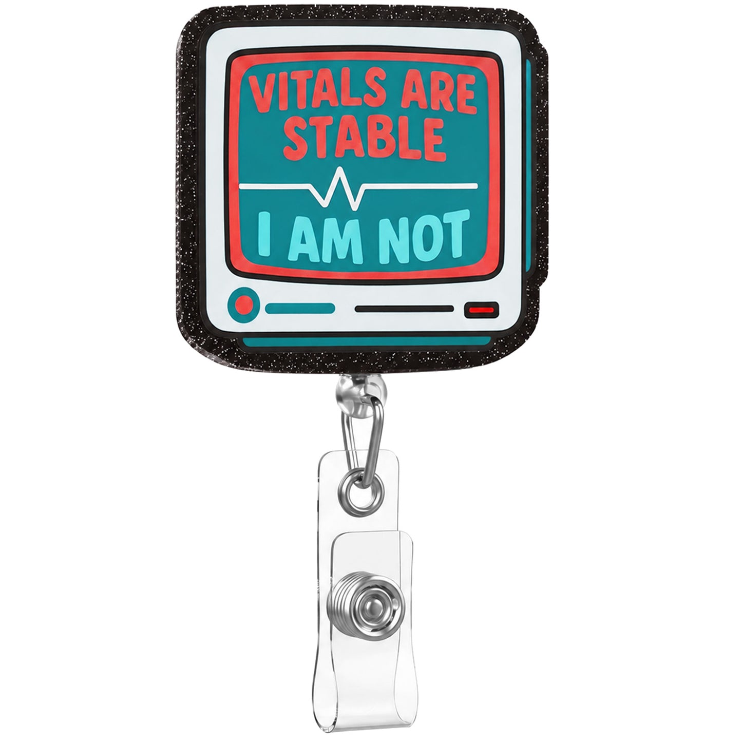 Ymapinc Funny Medical Badge Reel, Retractable Vital Signs Monitor Badge Holder Accessories, Glitter ID Card Holder with Alligator Clip Nurse Gift for Nursing Student RN LPN CNA MA Medical Worker