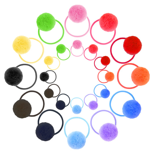 24 Pcs Candy Color Fluffy Ball Pompom Hair Ties Pom Pom Hair Ties, Hair Pom Poms For Girls Elastic Pom Poms Fluffy Ponytail Holders Accessories For Toddlers Kids And Teens 12 Colors