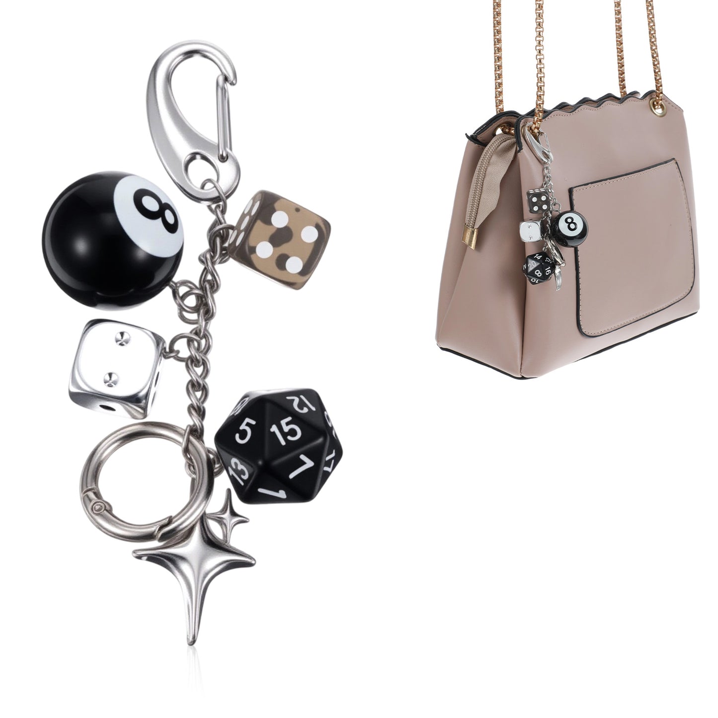 Matwsec 1PCS Black 8 Ball Dice Keychain for Women and Men, Y2k Aesthetic Key Chain, Cute Bag Purse Handbag Accessories Gifts for Billiard Lover