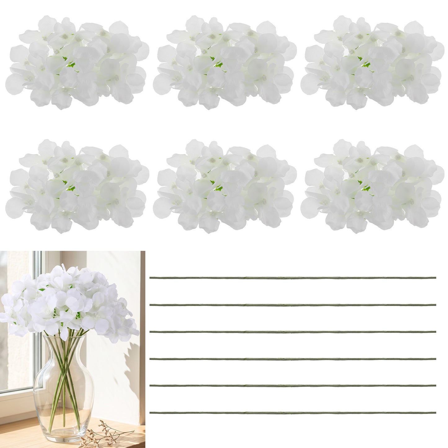 RAHHLIZS 6 Pcs White Faux Hydrangea Flowers Silk Bulk Artificial Hydrangeas