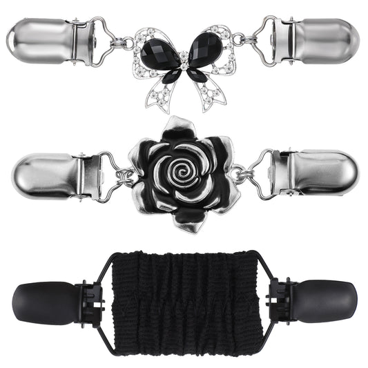 3 Pcs Vintage Elastic Shawl Cardigan Collar Clips Retro Waist Cincher Clip Set Back Pant Waist Tightener Clothes Sweater Brooch Jacket Clips For Women 3 Styles