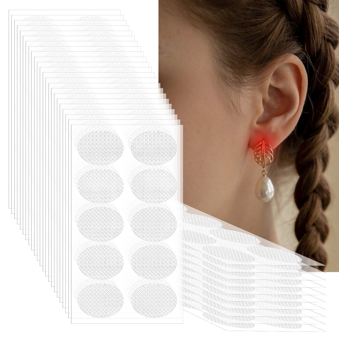 600 PCS Clear Ear Lobe Support Patches for Earrings, Earring Stickers for Heavy Earrings, Ear Stickers to Hold Back The Ears, Split Earlobes Protectors Support for Droopy Ears Long Time Wearing