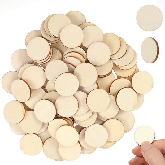 100 Pcs Unfinished Wood Circle Round Disc Blank Natural Wooden Cutout Ornaments Round Crafts Wood Cutouts Circle For Diy Craft Art Supplies 1 Inch Diameter, 0.1 Inch Thick