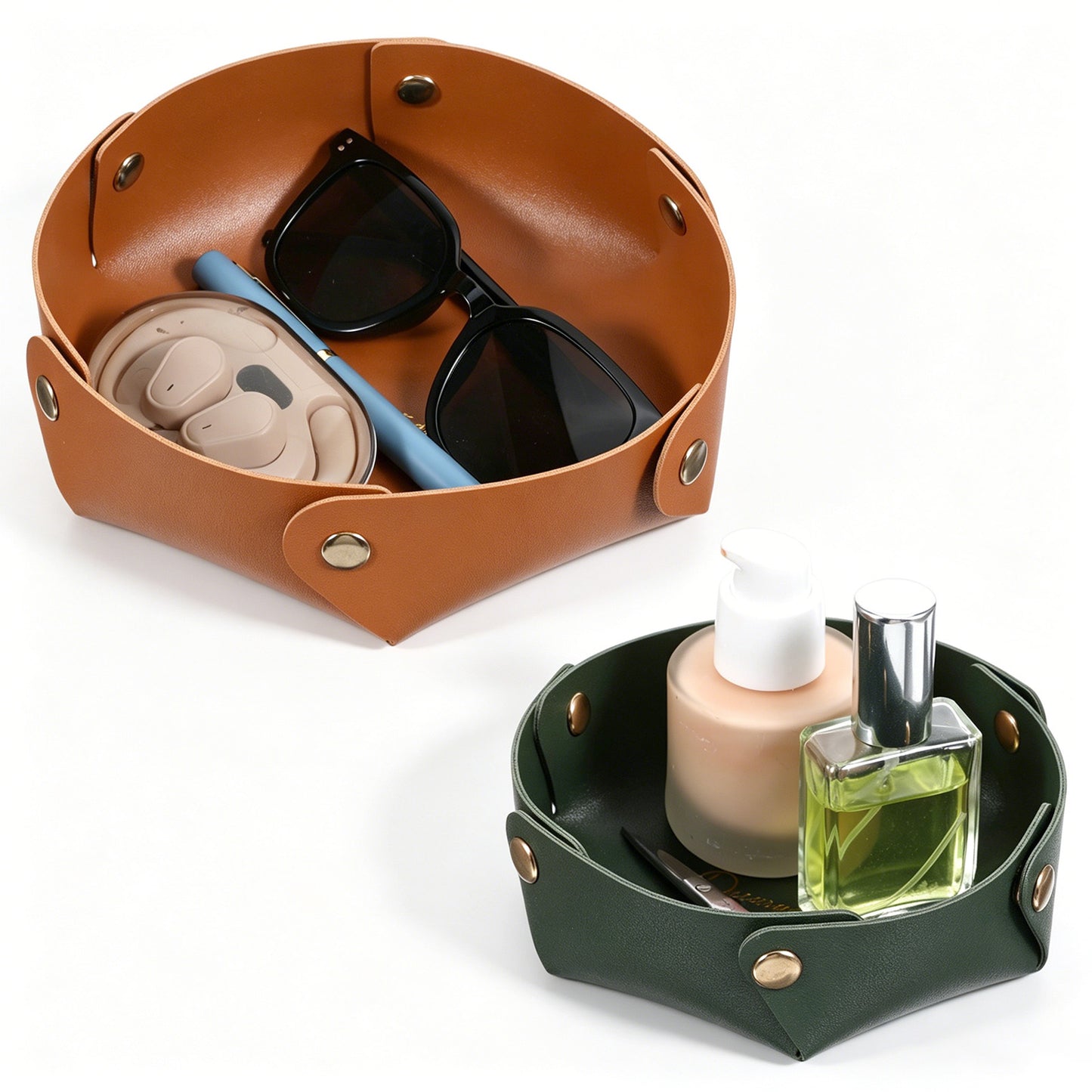 2pcs Valet Tray Set, PU Leather Brown Desk Tray
