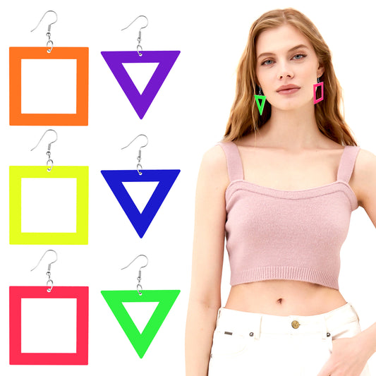 Tyqour 3Pairs 70 80s 90s Earrings for Women Acrylic Drop Dangle Retro Pendant Neon Earrings 70s 80s 90s Party Retro Earrings Gifts for 80s 90s Outfit Glow Party Accessories