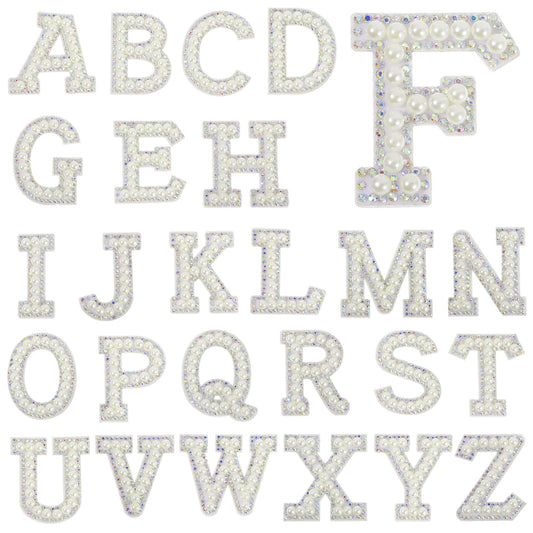26 PCS Pearl Letter Stickers Self Adhesive Letters for Fabric Stick on Alphabet A-Z Glitter Pearls Repair Patch Stickers Glitter Patches Rhinestone Applique for Clothes Backpack Crafts Decor