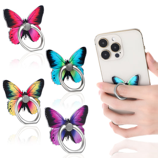 Tyqour 4pcs Cute Butterfly Ring Phone Holder Colored Butterfly Ring for Phone Case Kawaii Metal Phone Finger Holder 360°Rotation Phone Ring Holder Grip for All Smartphones Tablet for Girls/Women