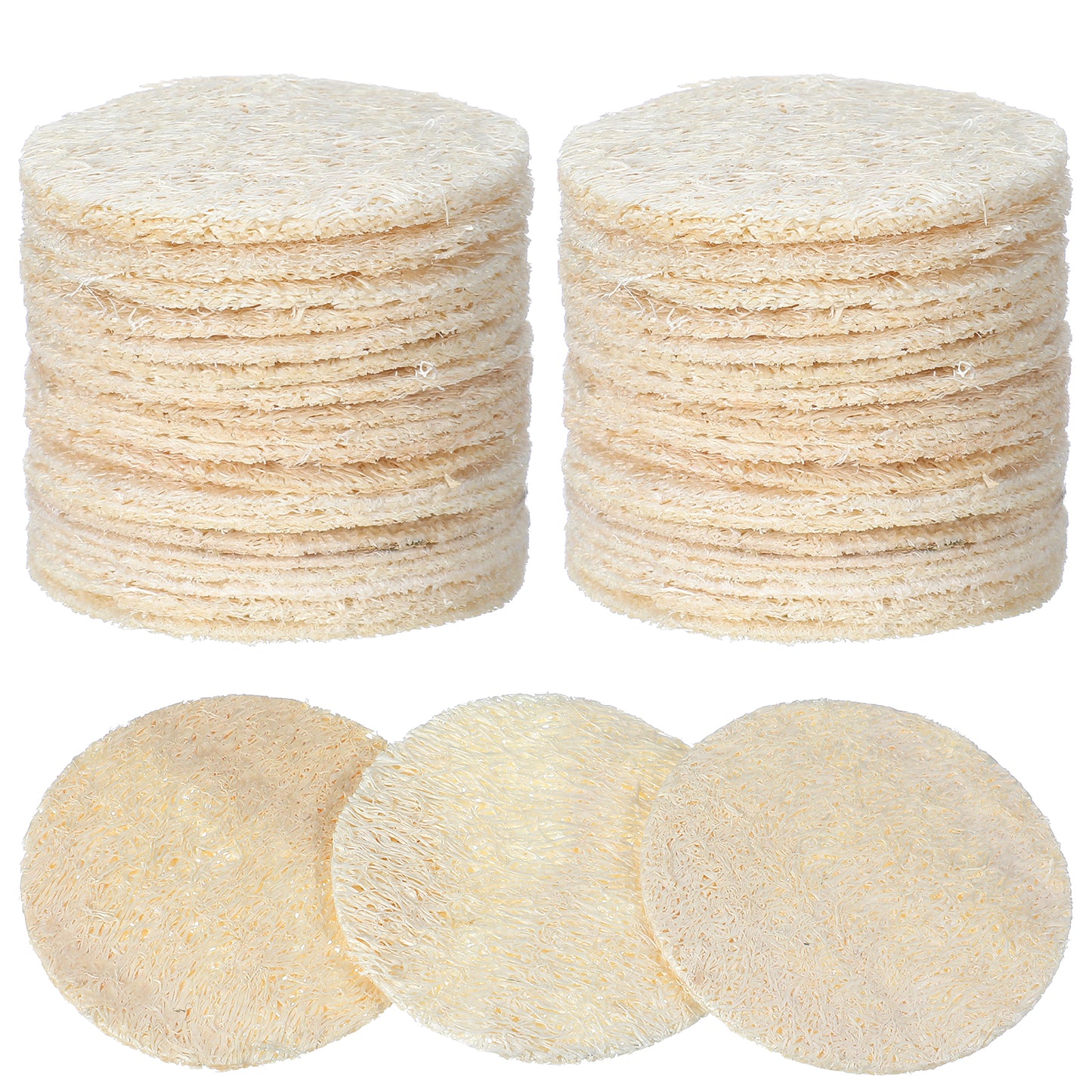 Nogeqi 30 Pcs Natural Loofah Sponge Pads, 2.36 Inch Exfoliating Body Facial Scrub Pads for Makeup & Dead Skin Masks Removal Washing Face, Exfoliator Scrub Brush for Men Women Bath Shower Spa