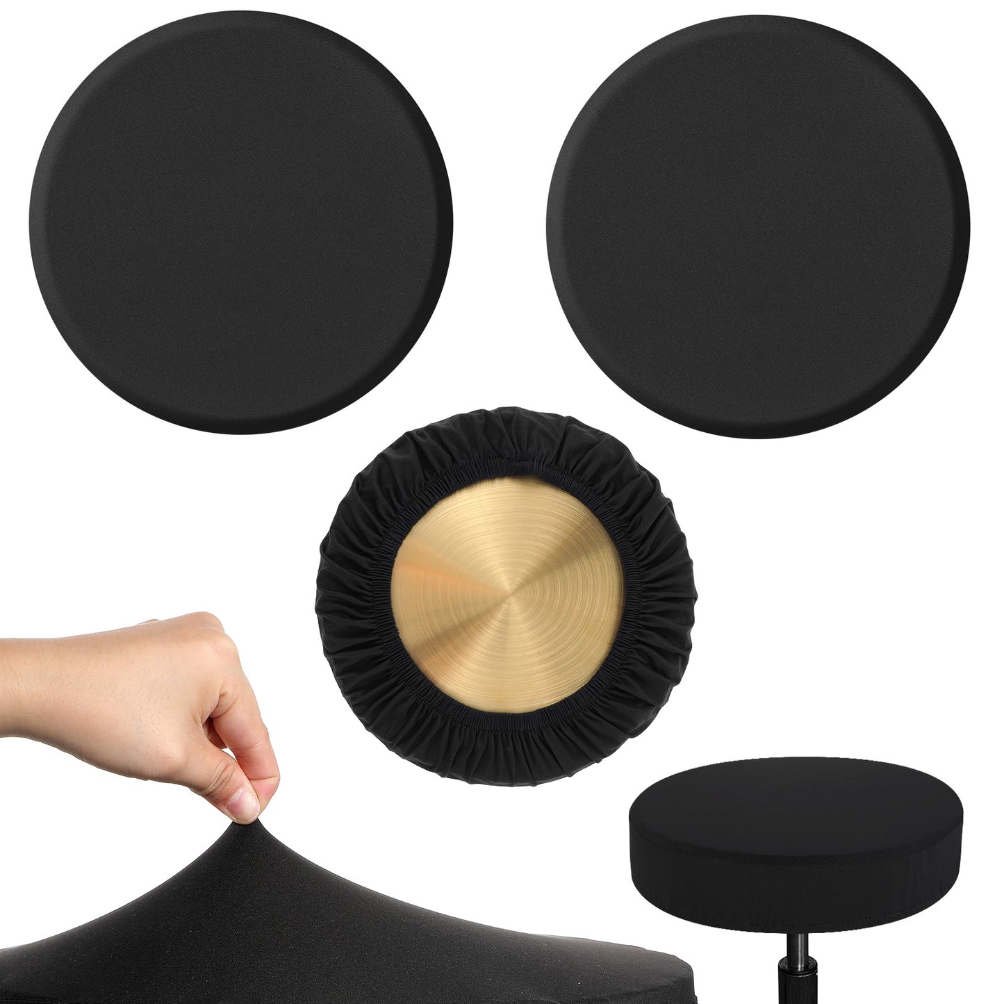 Mabor 2Pcs Bar Stool Covers Round, Black High Elastic Soft Bar Stool Cushion Covers Circle Washable Slipcovers Fit for Dia 11-19 inches Round Chair Cover for Home Hotel Market