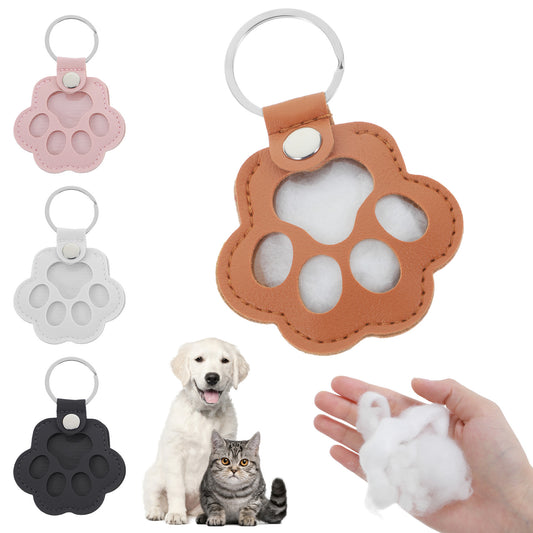 Tyqour 4pcs Dog Hair Collector Keyring Pet Fur Keepsake Memorial Pets Dog Hair Storage Keepsake Keyring Pet Paw Shaped Cat Dogs Fur Memory Charm