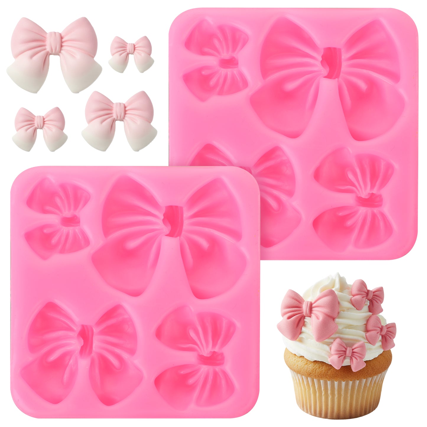 Ymapinc 2Pack Bow Molds for Chocolate, Silicone Mold Fondant-Mold Mini Cake Making, Baking Candy DIY Tool for Wedding Birthday Party Decorations