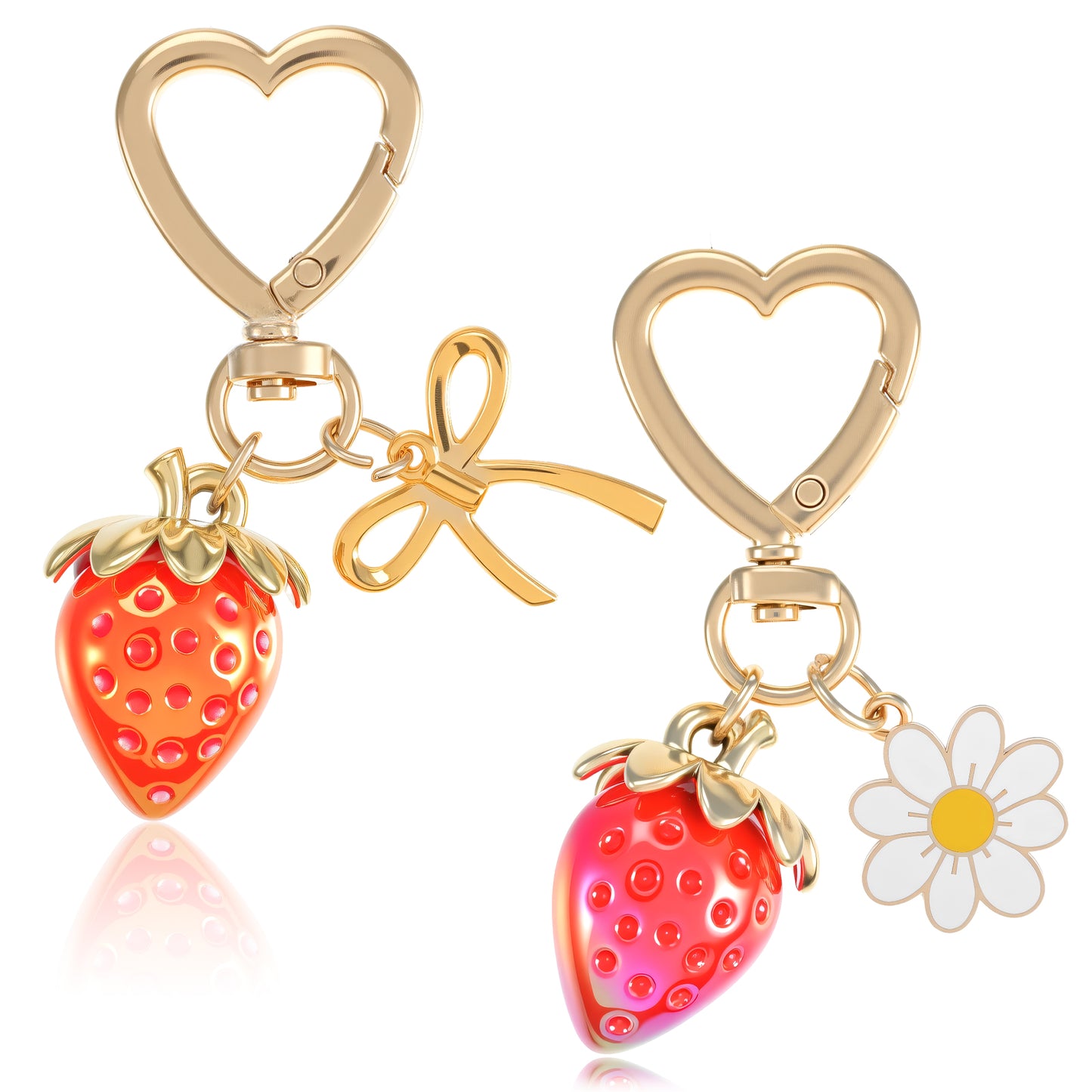 2 PCS Strawberry Keychain with Bow and Flower Bag Charms, Kawaii Bag Charm for Women Accessories Decor Keychains for Purse, Backpack, Car Decor
