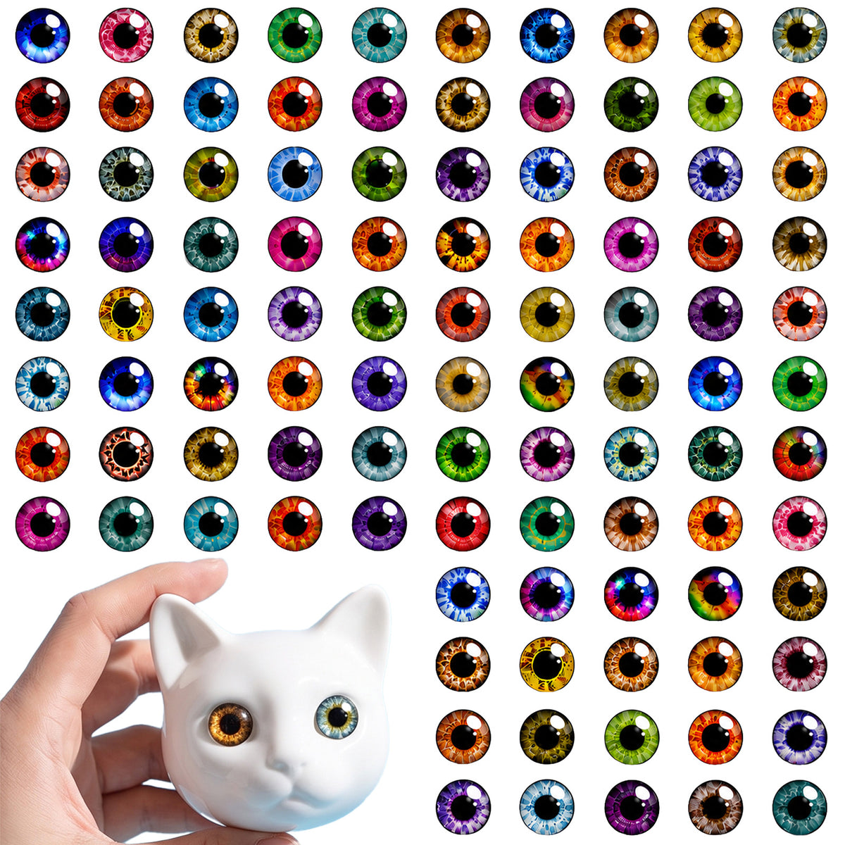 Matwsec 100PCS Glass Eyes Colorful 6mm Glass Cats Eyes