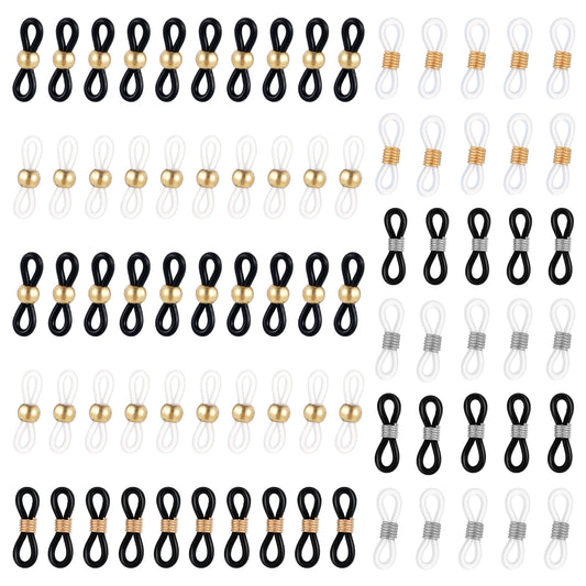 Ymapinc 80Pcs Glasses Chains Connector, Eyeglass Chain Ends Sunglasses Rubber Holders with 2 Types, Sports Straps Replacement Ring for Reading Strap Loops