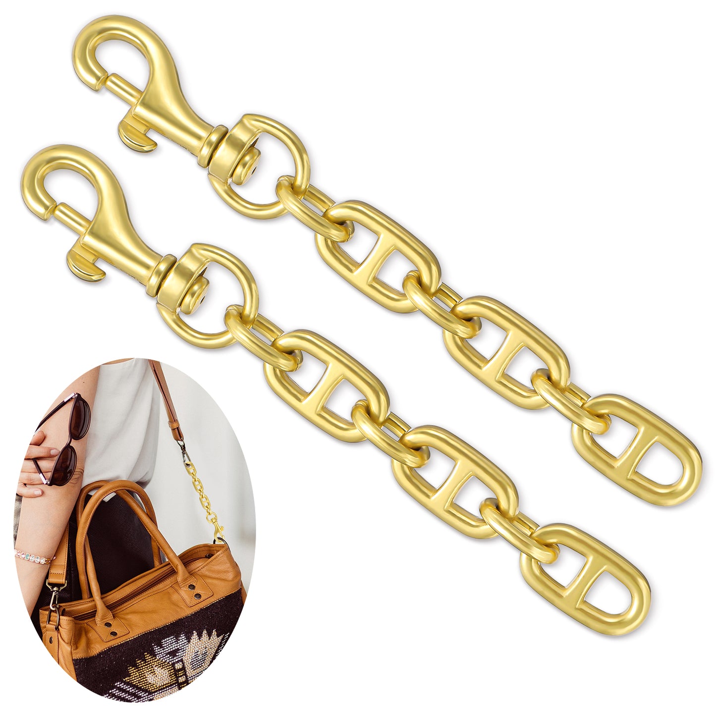 2Pcs Purse Strap Extender, Bag Extender Chain, Chain Strap Extender Replacement for Shoulder Bag Metal Chain Strap Extender Replacement Purse Extender Bag Extender Accessory (Gold)