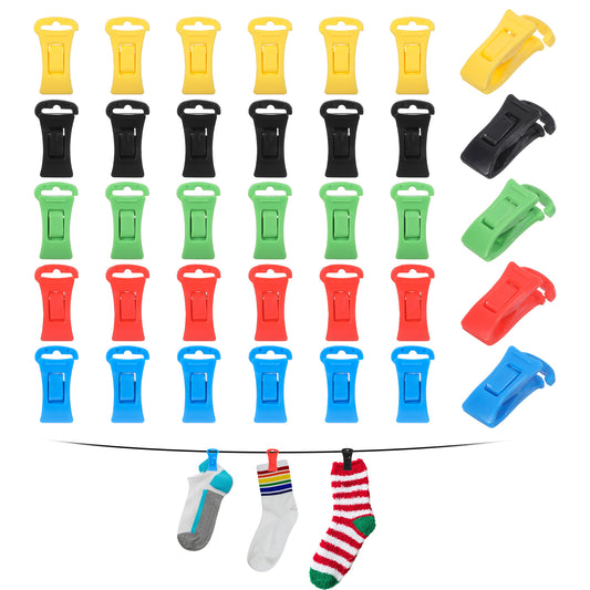 Teaaha 25 PCS Sock Clips, Non-Slip Laundry Clips with Hook, Sock Clips with Hanging Hook sock holder, Colourful Sock Clips for Washing Machine, Dryer, Drawer (5 Color)