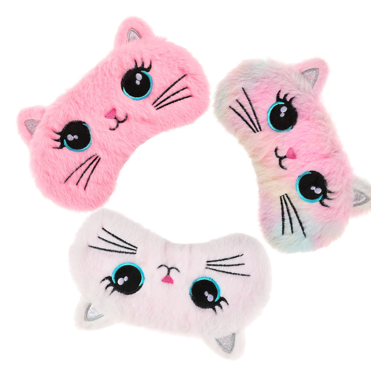 3Pcs Kids Sleep Mask - Eye Mask For Sleeping - Cute Cat Sleeping Eye Mask - Soft Plush Blindfold, Comfortable Funny Animal Night Eyes Masks for Kids, Girls, Travel Sleep Mask, Sleepover Party Supplies